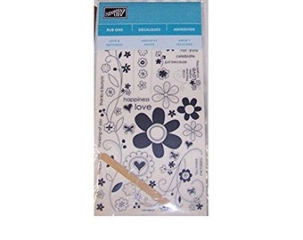 Love & Happiness Stampin Up Rub-Ons, 2 sheets with stick, flowers, thanks a bunch, you make me happy, celebrate, just because, happy day