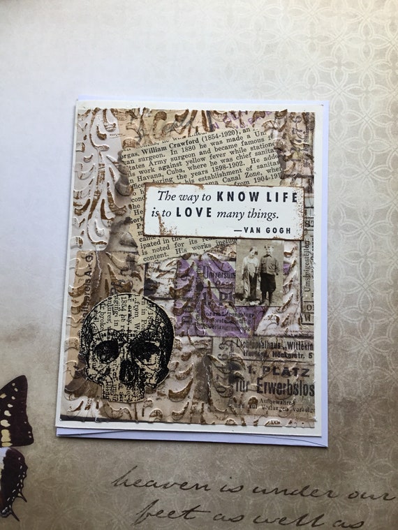 Steampunk Amour Collage Carte De Voeux Fait Main Crane La Etsy France