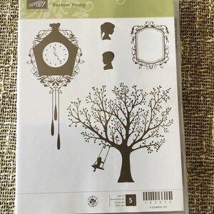 Stampin' Up Forever Young, rubber stamp set for clear mounts, spring tree, swing, clock, silhouettes, card making, scrapbooking,