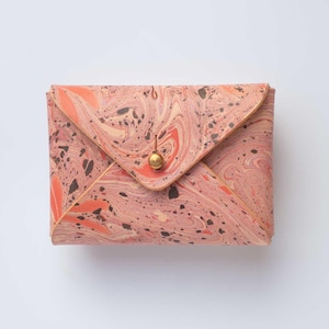 Portafoglio in pelle marmorizzata - Portafoglio semplice per carte - Pelle colorata Rosa Rosso Nero