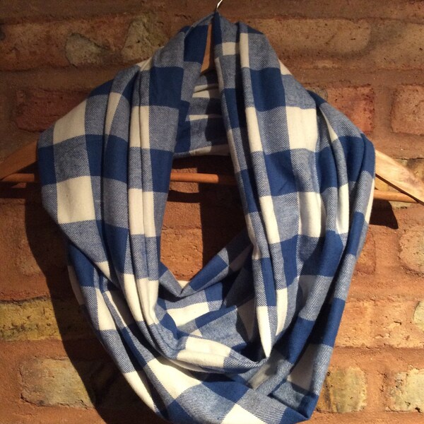 Blue and White Plaid Infinity Scarf
