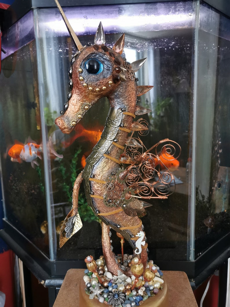 Handmade gold decorative paper mache Seahorse sculpture Etsy