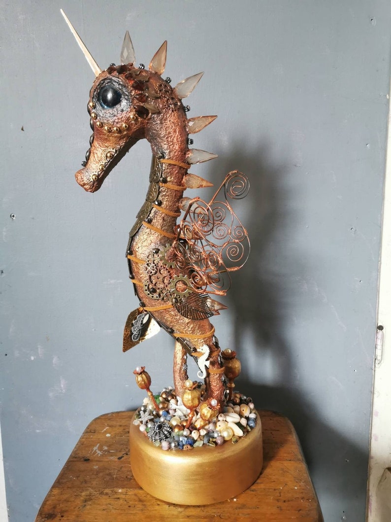 Handmade gold decorative paper mache Seahorse sculpture Etsy