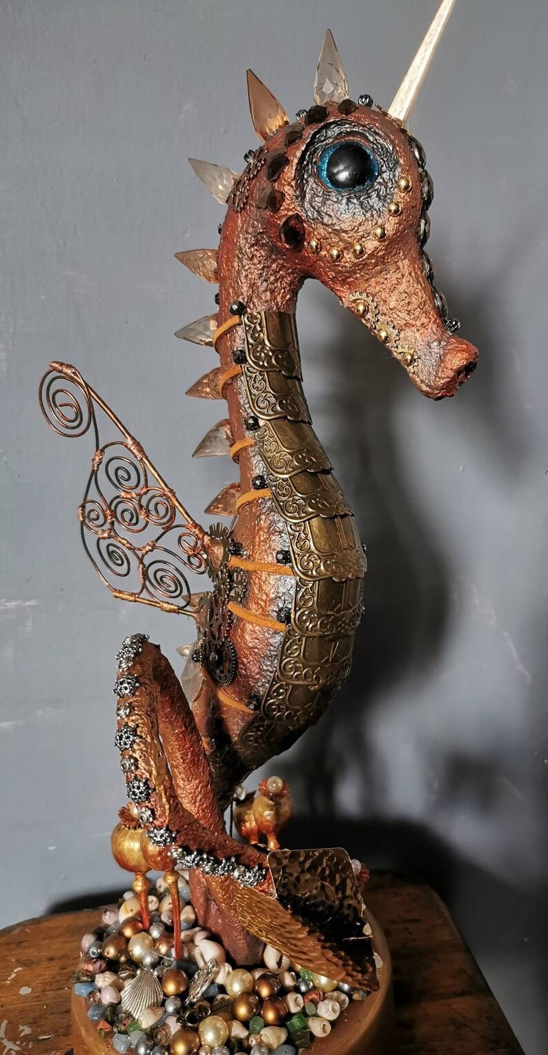 Handmade gold decorative paper mache Seahorse sculpture Etsy