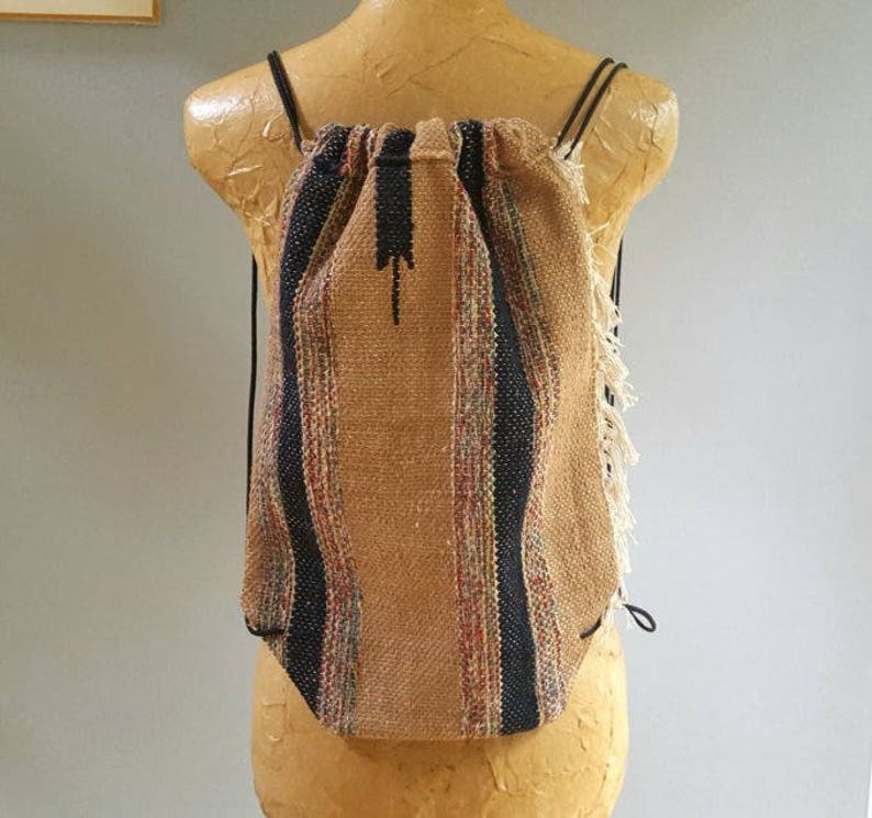 Rag Rug Purse, Bohemian Bag, Woven Backpack, Drawstring Bag, Rug Bag