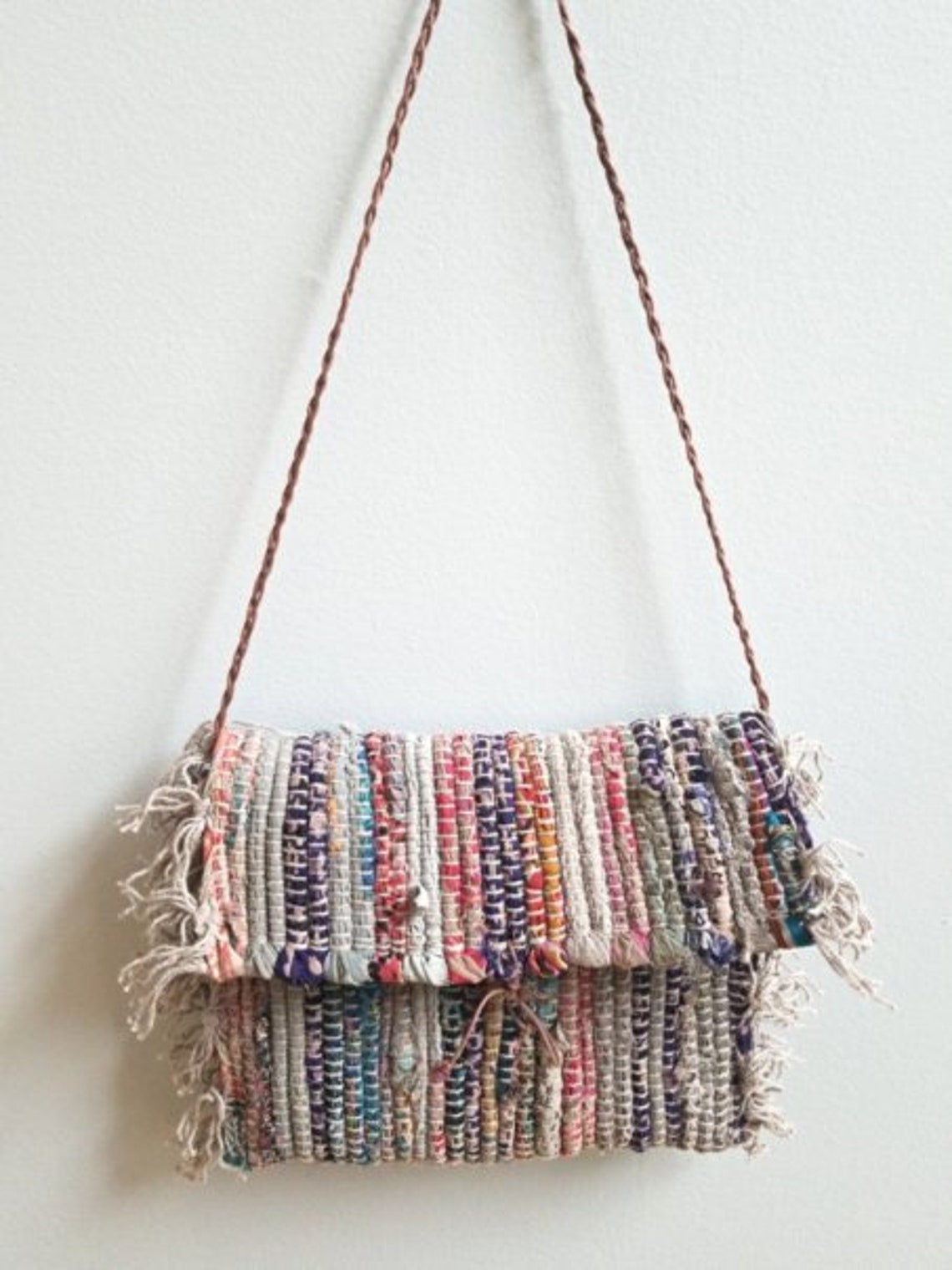 Rag rug purse small shoulder bag flap bag small boho bag Etsy