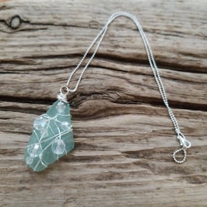 Big bold chunky necklace, green sea glass pendant, wire wrapped jewelry, beach glass necklace, summer jewelry, beach jewelry, gift for Mom
