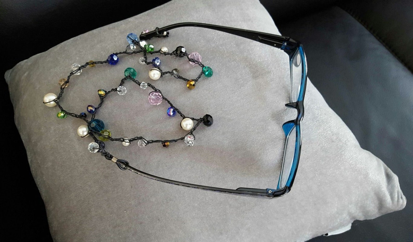 Eyeglass Holder Necklace, Beaded Eyeglass Chain, Crochet Bead Necklace