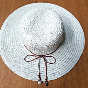 Sun hat womens, wide brim straw hat, bohemian beach hat, woven summer hat,  beaded summer hat, pearl lariat necklace, beaded beach hat