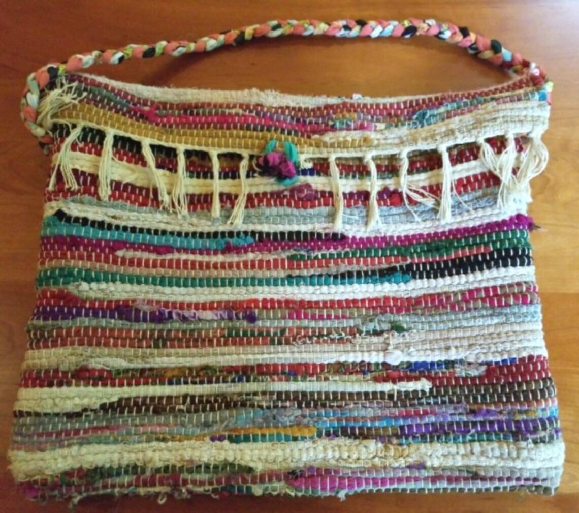 Rag Rug Bag, Woven Bag, Upcycled Recycled Repurposed, Chindi Bag