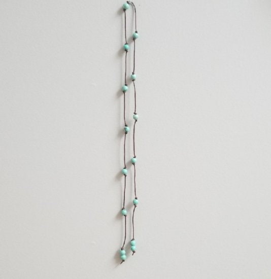 Turquoise Leather Necklace, Beaded Lariat Necklace, Leather Lariat ...