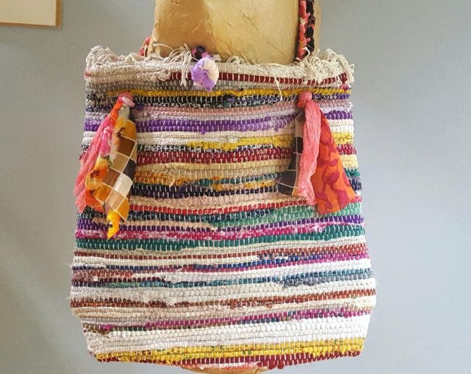 Bohemian Beach Tote Rag Rug Purse Rug Beach Bag Woven Rag - Etsy