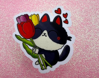 Tulip Kitty Sticker | Cute Cat Sticker | Tulips | Plants | Cute sticker | Decal | Vinyl Sticker