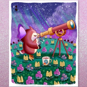 Impresión de búho celestial nocturno / Arte de impresión estrellada / Impresión de búho lindo / Decoración de pared / Decoración del hogar
