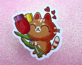 Tulip Kitty Sticker | Cute Cat Sticker | Tulips | Plants | Cute sticker | Decal | Vinyl Sticker