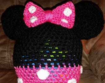 Character Themed Crochet Hat with Earflaps-Minnie Mouse