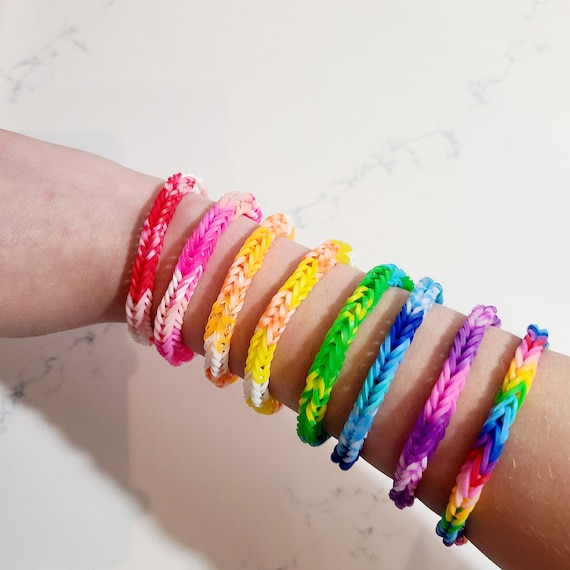 Set of 3 Handmade Rubber Band Bracelets Rainbow Multicolor Jewelry