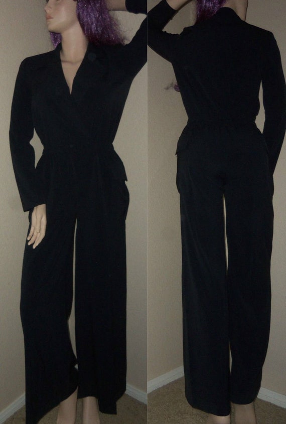 Black Wide Leg Bell Bottom Palazzo Pants Suit Jump