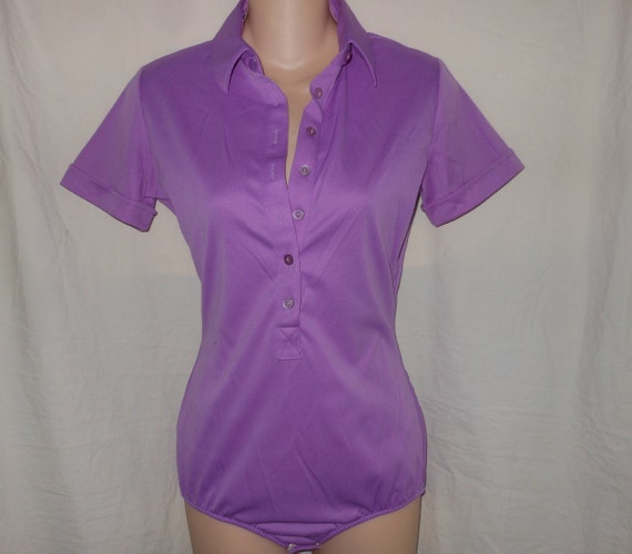 60s 70s Vintage M L Purple Button Down Preppy Oxfo