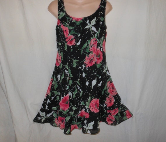 Vintage 90s USA 7 M Black Pink Floral Dollie Slouc