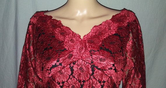 Vintage 50s 60s L XL Red Lace Overlay Sheath Glam… - image 6