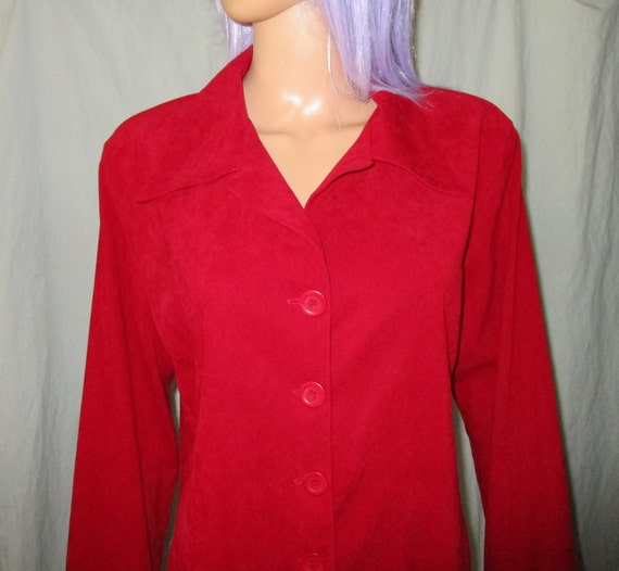 Vintage Red XL Faux Suede Chamois Button Down Jac… - image 3