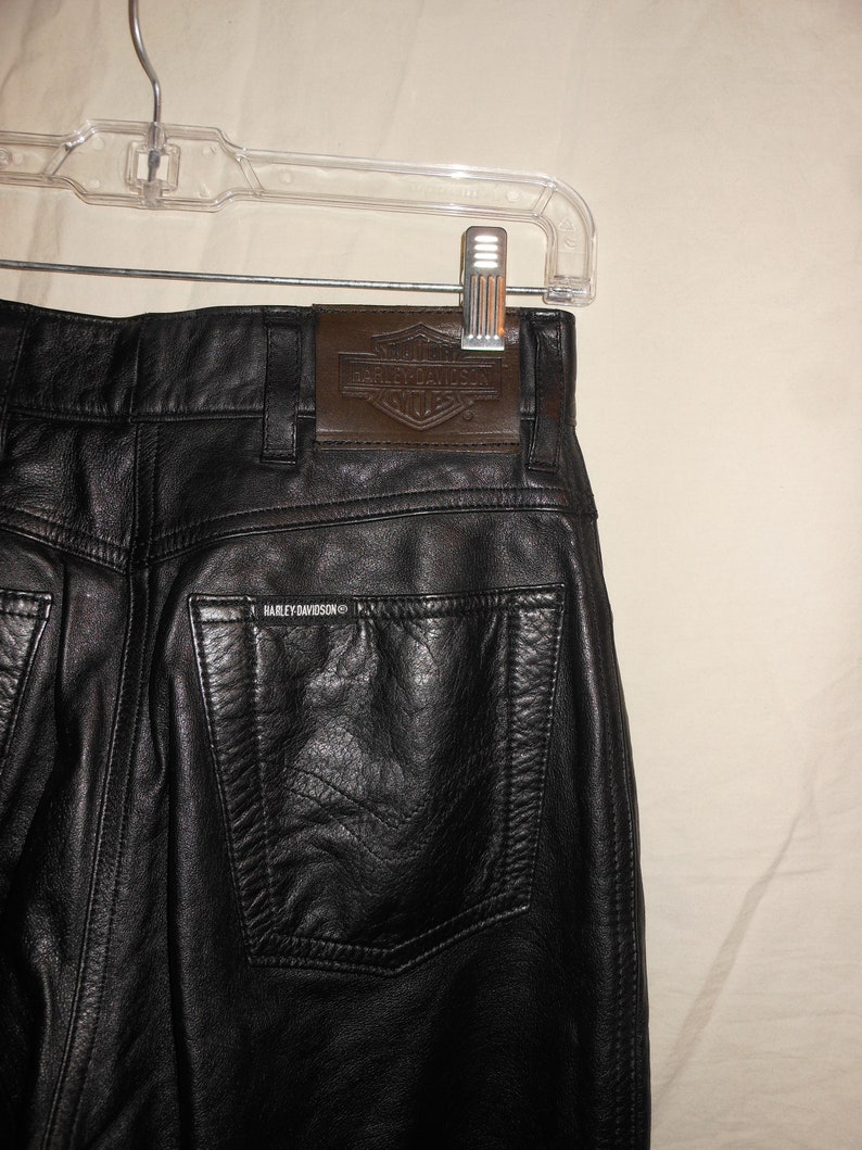 VTG HARLEY DAVIDSON 6 W26 Black Leather High Waist Straight Leg Pants 6X32 Motorcycle Biker Rock Punk Rockstar