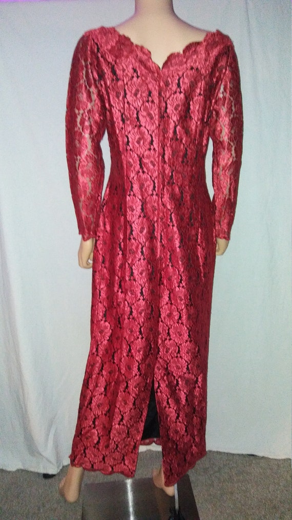 Vintage 50s 60s L XL Red Lace Overlay Sheath Glam… - image 5