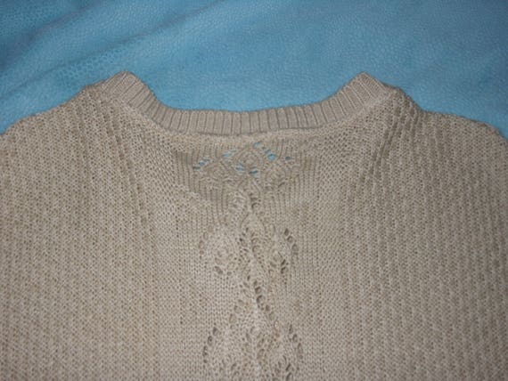 Vintage 60s 70s L Beige Tan Crochet Knit Button D… - image 8