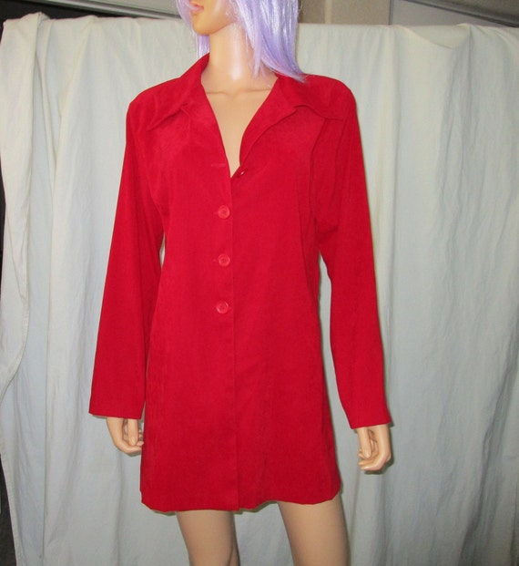 Vintage Red XL Faux Suede Chamois Button Down Jac… - image 1