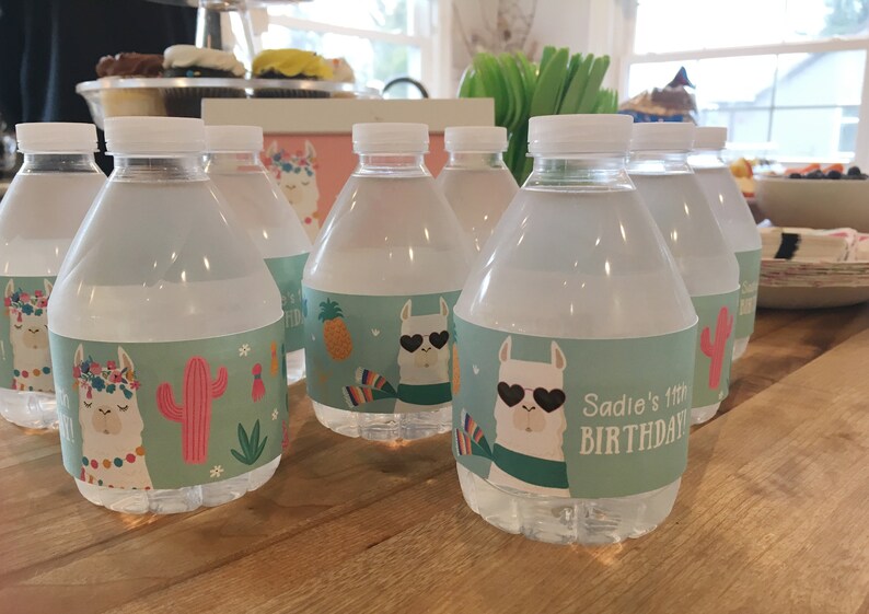 Llama Party Water Bottle Labels INSTANT TEMPLATE DOWNLOAD Etsy Canada