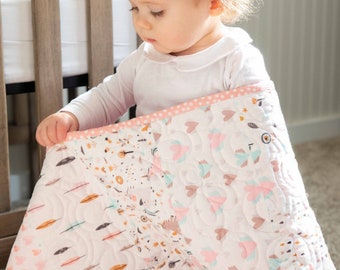 Baby Girl Pre-Cut Quilt Kit with pattern and fabric - includes Pattern, Pre cut Fabric, binding and backing  pink unicorns  easy sewing kit