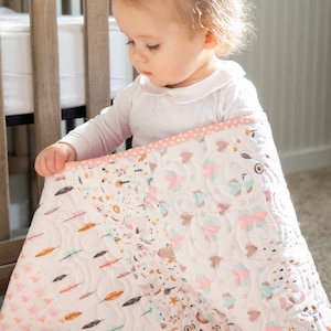 Baby Girl Pre-Cut Quilt Kit with pattern and fabric - includes Pattern, Pre cut Fabric, binding and backing  pink unicorns  easy sewing kit