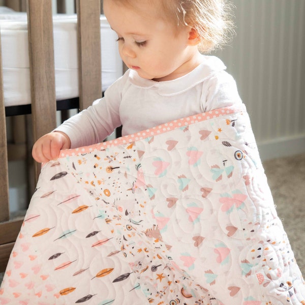 Baby Girl Pre-Cut Quilt Kit with pattern and fabric - includes Pattern, Pre cut Fabric, binding and backing  pink unicorns  easy sewing kit