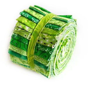 Mixed Greens  Jelly Roll 2.5 inch pre-cut 100% cotton fabric quilting strips - 18 strips Beautiful Shades of Green