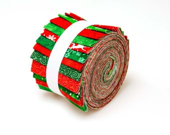 2.5 inch Christmas Basics Red and Green Blenders Jelly Roll 100% cotton fabric quilting strips 17 strips