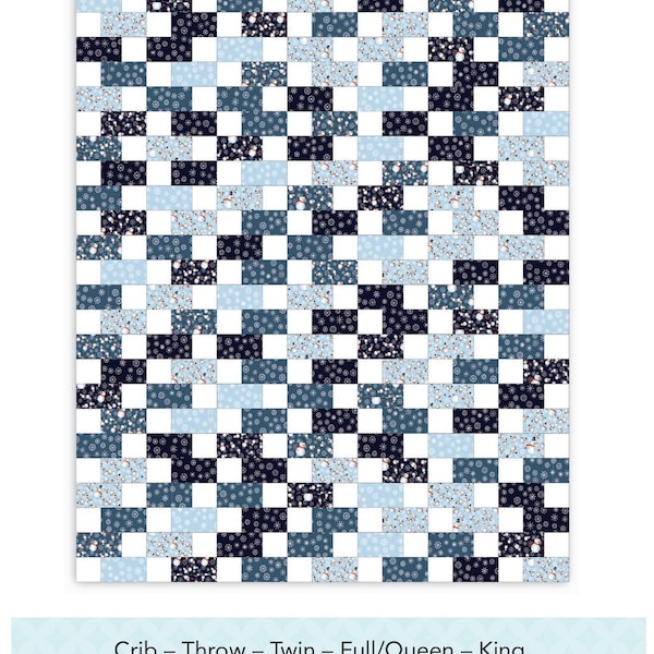 Brick Player Printed Quilt Pattern: 5 Sizes, Beginner-Friendly! Winter Version By LazyCozy Quilts for Fabric Addiction