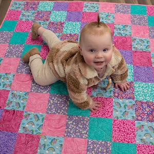 Ten Squared Quilt Pattern and Precut Fabric with binding and backing easy sewing kit Girl Unicorn Finished 45&quot; X 45&quot;