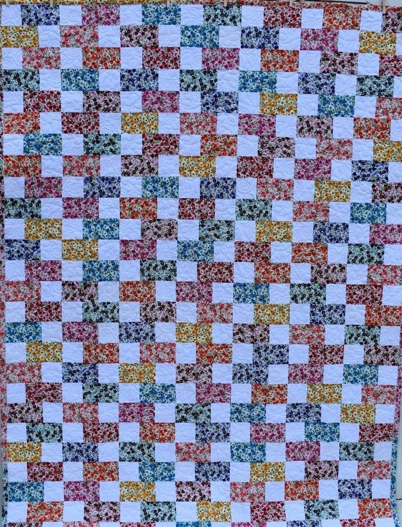 Brick Flowers Quilt Kit Fabric Pattern and Binding and backing Included ALL PRE CUT image 3