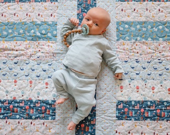 Pre-Cut Baby Boy Quilt Kit with pattern and fabric - Includes Pattern, pre cut fabric, binding and Backing sit and sew  Dreamland