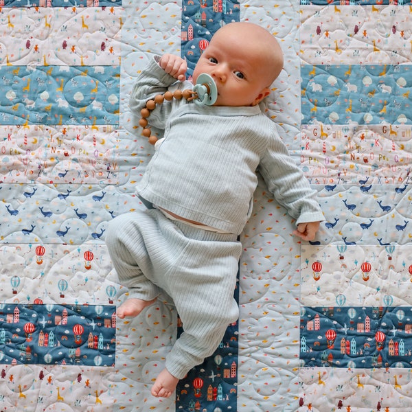 Pre-Cut Baby Boy Quilt Kit with pattern and fabric - Includes Pattern, pre cut fabric, binding and Backing sit and sew  Dreamland