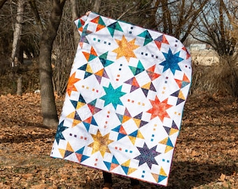 Starshine in Multi  Quilt Kit Fabric Pattern and Binding and backing  Included ALL PRE CUT starshine pattern by Modernly Morgan