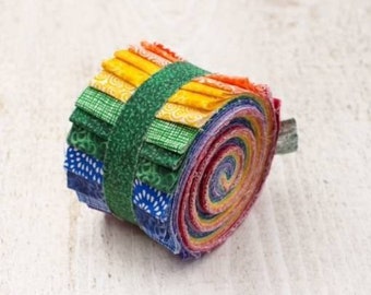 2.5 inch Rainbow Basics Jelly Roll 100% cotton fabric quilting strips 18 strip