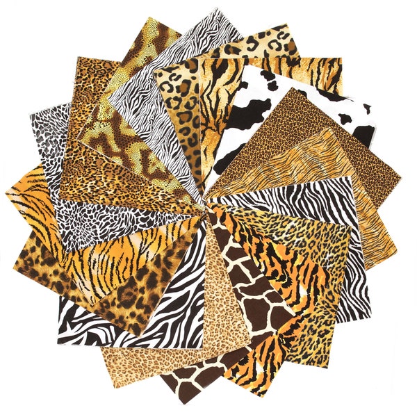102 piece Wild Thing  animal skin prints  pre cut fabric charm  5 inch squares 100% cotton fabric quilt