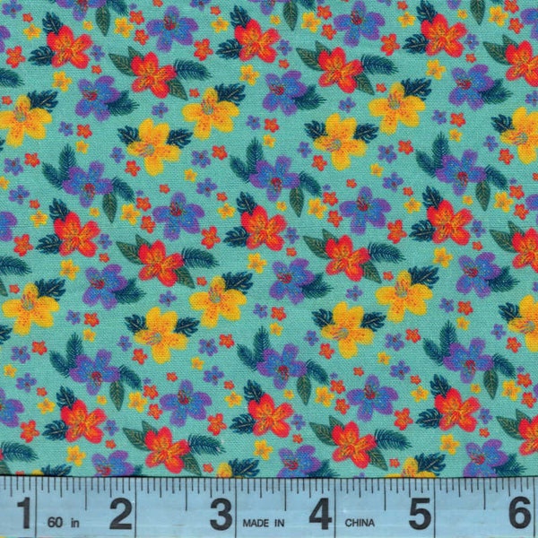 Quilt Fabric BY THE YARD  Sale Closeout Bargain Clearance Adorable Mini Florals on Turquoise Background basic 100% cotton quilting fabric