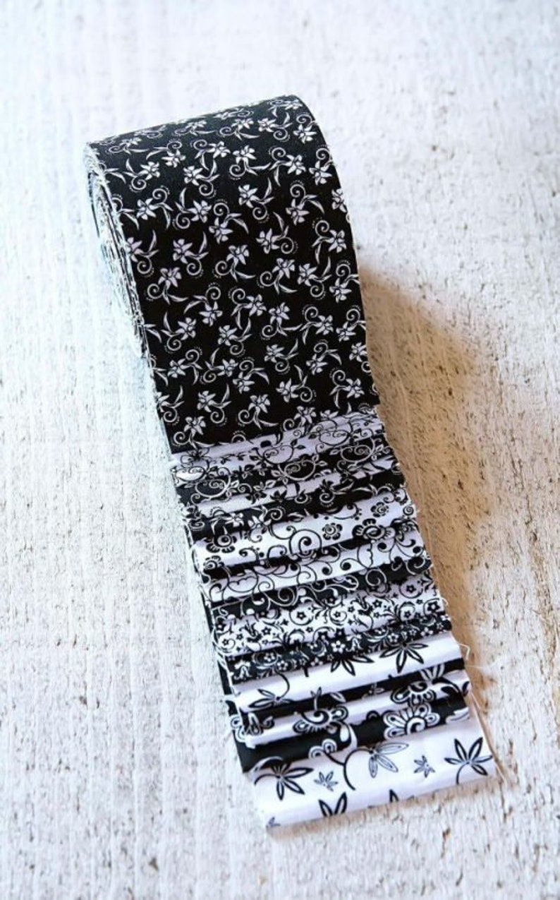 2.5 inch Black & White Jelly Roll 100 cotton fabric quilting Etsy