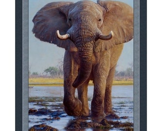 Kiongozi African Elephant John Banovich Digital Cotton Fabric Panel 36" X 45" quilt fabric