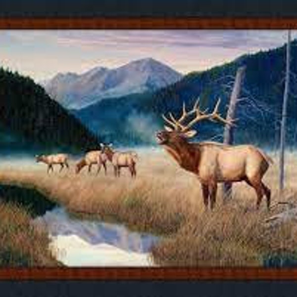 King of the Valley Elk cotton panel 36" x 45"