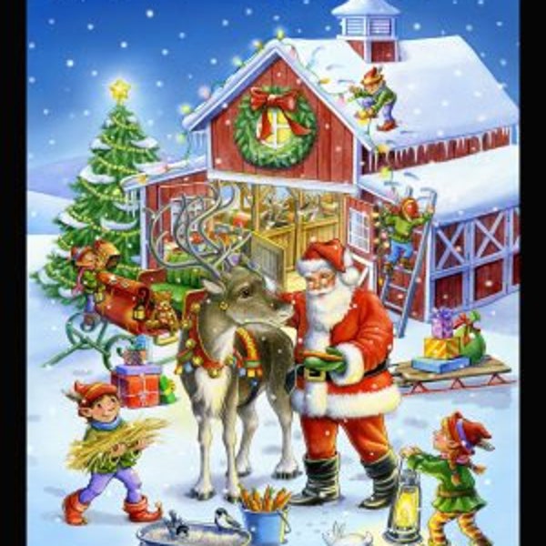 Ready Rudolph  Digital Panel cotton quilt fabric Christmas Santa Sleigh  36" X 45 "