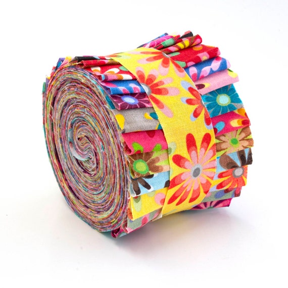 2.5 Inch Crazy Daisy Jelly Roll 100% Cotton Fabric Quilting Strips 17  Pieces 